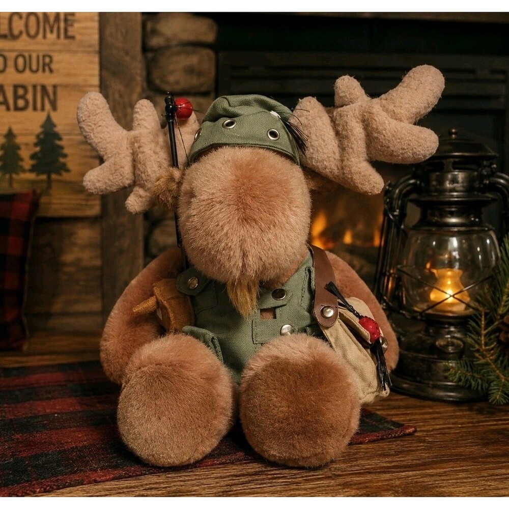 15” Angler Moose Plush Fisherman Stuffed Animal Cabin Lodge Decor